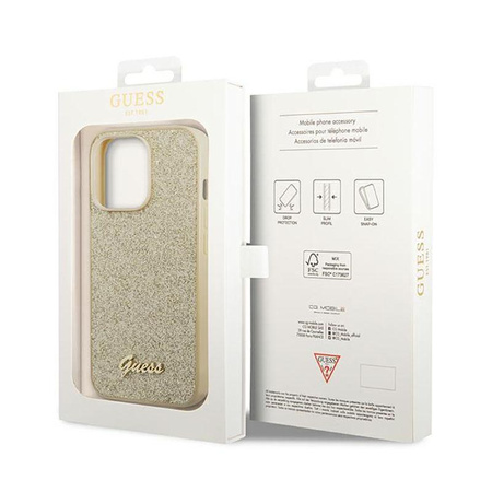 Guess Glitter Flakes Metal Logo Case - iPhone 14 Pro Case (Gold)