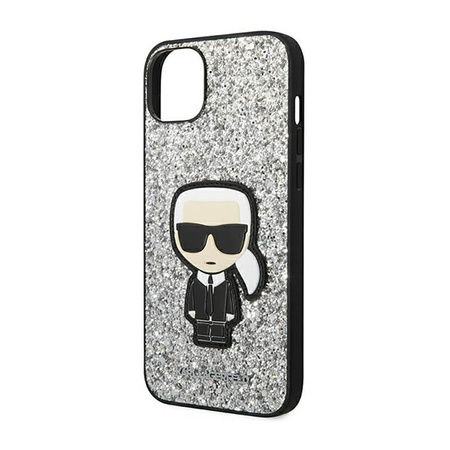 Karl Lagerfeld Glitter Flakes Ikonik - pouzdro pro iPhone 14 Plus (stříbrné)