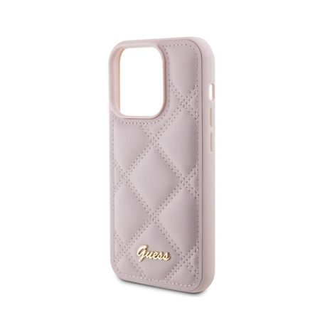 Guess Logo métal matelassé - Coque iPhone 15 Pro (rose)