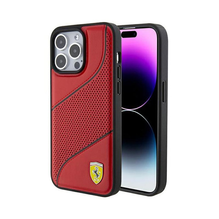 Ferrari perforált hullámok fém logó - iPhone 15 Pro tok (piros)