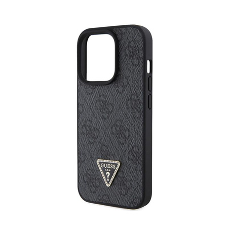 Kožené pouzdro Guess 4G Triangle Strass - iPhone 15 Pro (černé)