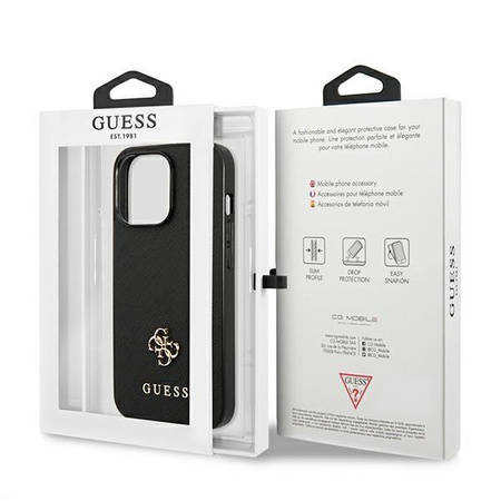 Guess Saffiano 4G Small Metal Logo - iPhone 13 Pro Tasche (schwarz)