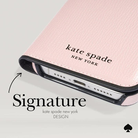 Kate Spade New York Wrap Folio Case - kožené pouzdro s klopou na iPhone 15 (Pale Vellum)