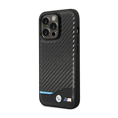 BMW Leather Carbon Blue Line – Etui iPhone 14 Pro (Czarny)