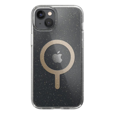 Speck Presidio Perfect-Clear mit Glitter + MagSafe - iPhone 15 Plus / 14 Plus Tasche mit MICROBAN-Beschichtung (Klar / Gold Glitter)