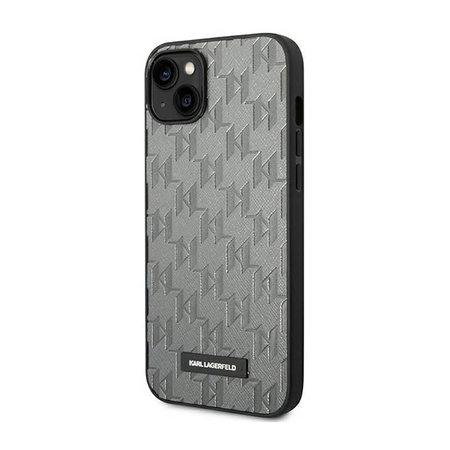 Karl Lagerfeld Saffiano Mono Metall Logo - Hülle für iPhone 14 Plus (Grau)