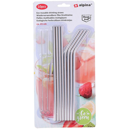Alpina - pailles en métal réutilisables et écologiques avec brosses de nettoyage (8+2 pcs).)