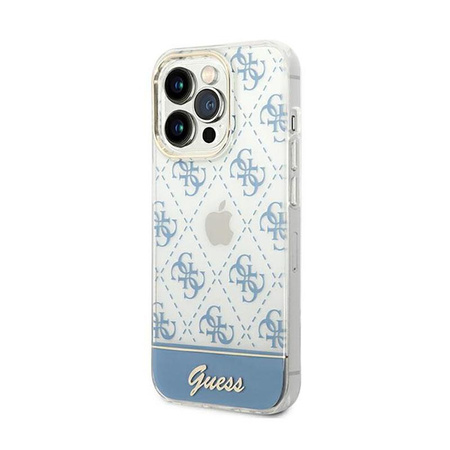 Guess 4G Stripe Script Logo Galvanisiertes Muster - iPhone 14 Pro Max Hülle (blau)