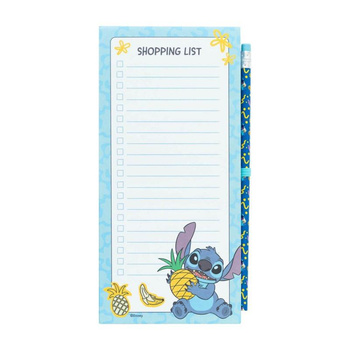 Disney Stitch Tropical - Magnetischer Notizblock / Einkaufszettel für den Kühlschrank + Bleistift (10 x 21 cm)