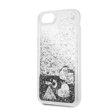 Guess Liquid Glitter Hearts - Etui iPhone SE 2020 / 8 / 7 (srebrny)