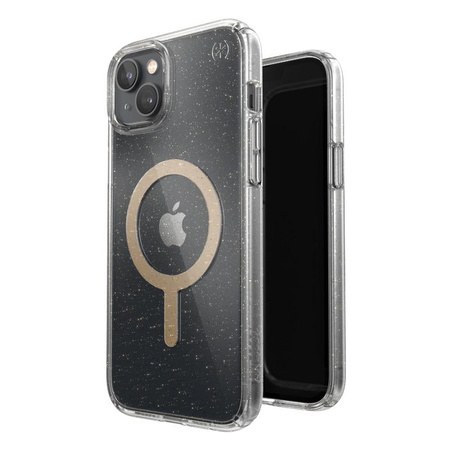 Speck Presidio Perfect-Clear mit Glitter + MagSafe - iPhone 15 Plus / 14 Plus Tasche mit MICROBAN-Beschichtung (Klar / Gold Glitter)