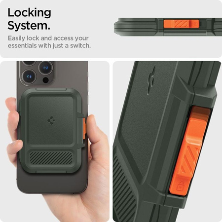 Spigen Lock Fit MagSafe - mágneses pénztárca (katonai zöld)