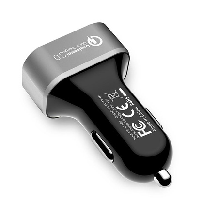 Crong Power Car Charger 30W - USB QuickCharge 3.0 + USB 2,4A nabíječka do auta (hliník)