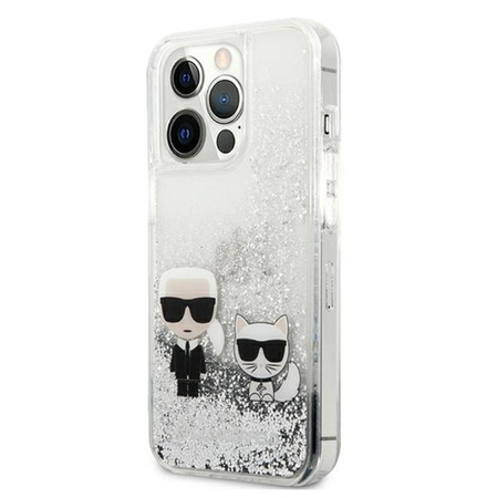 Karl Lagerfeld Liquid Glitter Karl & Choupette - iPhone 13 Pro Max Tasche (silber)