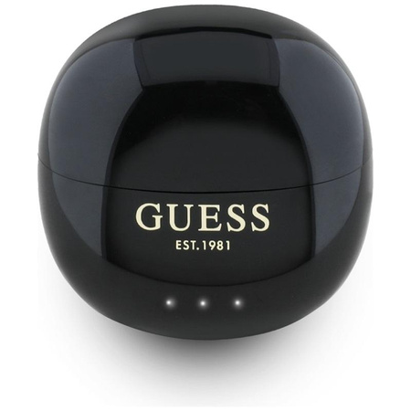 Guess Glossy Effect Egg Shape Printed Classic Logo – TWS Bluetooth sluchátka + nabíjecí pouzdro (černá)