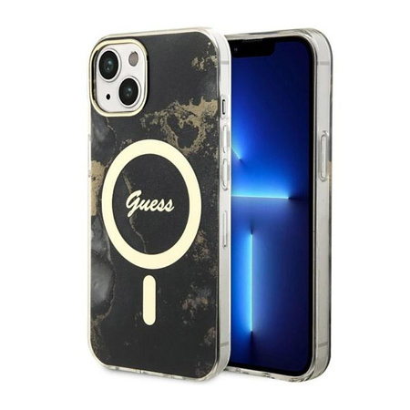 Guess Golden Marble MagSafe - Coque pour iPhone 14 (Noir)