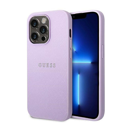 Guess Saffiano Metal Logo Stripes - iPhone 14 Pro Case (lilac)
