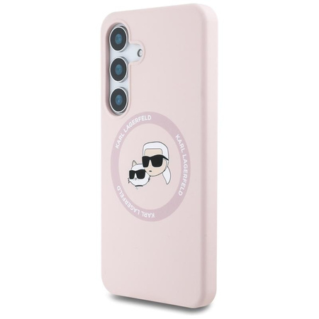 Karl Lagerfeld Silicone Double Tête et Cercle MagSafe - Etui Samsung Galaxy S25 (rose)