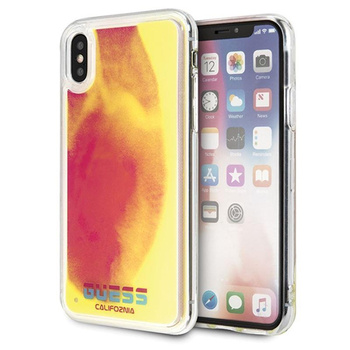 Guess California - iPhone Xs / X Tasche (Glühen im Dunkeln Sand/Pink)