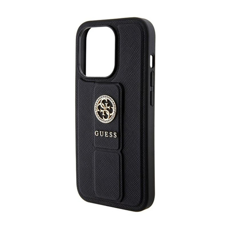 Guess Grip Stand 4G Saffiano Strass Logo - pouzdro pro iPhone 15 Pro Max (černé)