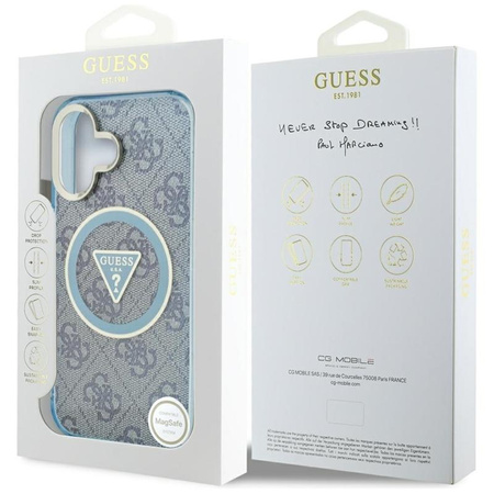 Guess IML Metal Glitter 4G Circle Triangle MagSafe - Hülle für iPhone 16 (blau)