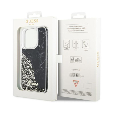 Guess Liquid Glitter Marble - pouzdro pro iPhone 14 Pro (černé)