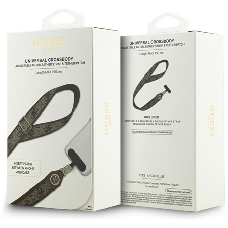 Guess Universal Crossbody Strap 4G Tether Patch Strass Metal Logo - Univerzální popruh / šňůrka na telefon (hnědý)