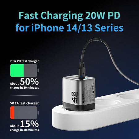 WEKOME WP-U02 Mecha Series - Chargeur de courant 2x USB-C Super Fast Charger GaN 40W (Argent)
