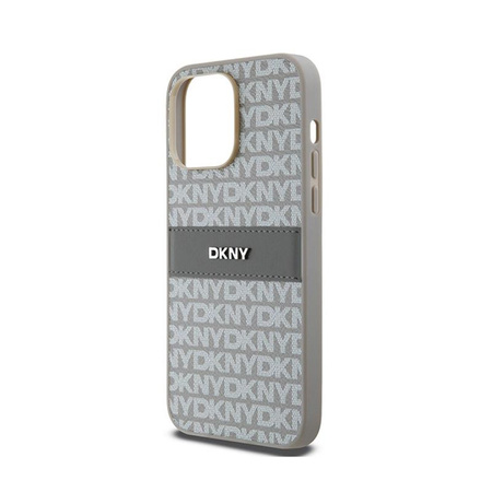 DKNY Bőr mono csíkos és fém logóval - iPhone 14 Pro Max tok (bézs)