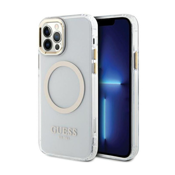 Guess Metal Outline MagSafe - iPhone 12 / iPhone 12 Pro Tasche (Transparent / Gold)