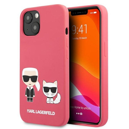 Karl Lagerfeld szilikon Karl & Choupette - iPhone 13 tok (fukszia)