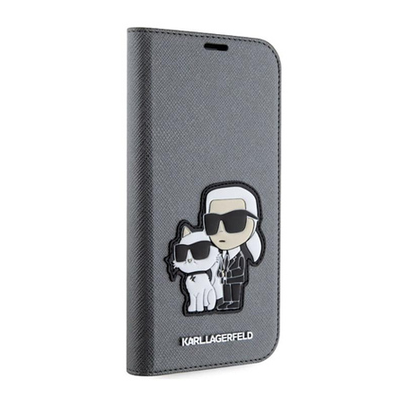 Karl Lagerfeld Booktype NFT Saffiano Karl & Choupette - Coque iPhone 14 (Argent)