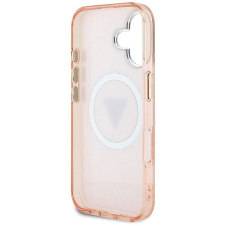 Guess IML Metal Glitter 4G Circle Triangle MagSafe - pouzdro pro iPhone 16 (růžové)