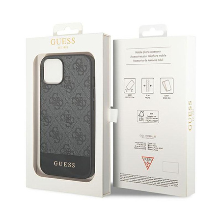 Guess 4G Bottom Stripe Metal Logo Collection - pouzdro pro iPhone 14 Plus (šedé)