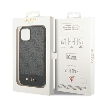 Guess 4G Bottom Stripe Metal Logo Collection - Coque pour iPhone 14 Plus (gris)