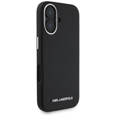 Karl Lagerfeld Saffiano Full Wrapped Elongated Metal Logo MagSafe - Hülle für iPhone 16 (schwarz)