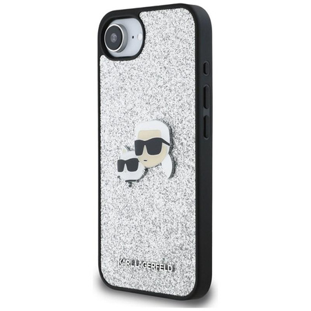 Karl Lagerfeld Fixed Glitter Karl & Choupette Heads Metal Pin - Etui pour iPhone 16e (argent)