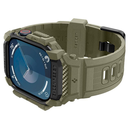 Spigen Rugged Armor Pro - Řemínek s pouzdrem pro Apple Watch 10 46 mm (Vintage Khaki)