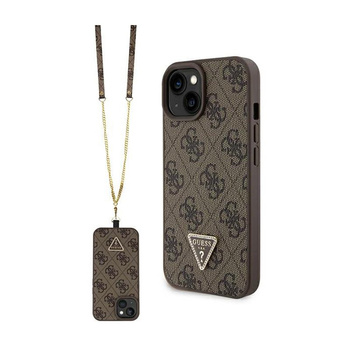 Guess Crossbody 4G fém logóval - iPhone 15 tok (barna)