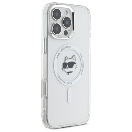 Karl Lagerfeld IML Metall Choupette Kopf MagSafe - iPhone 16 Pro Max Tasche (weiß)