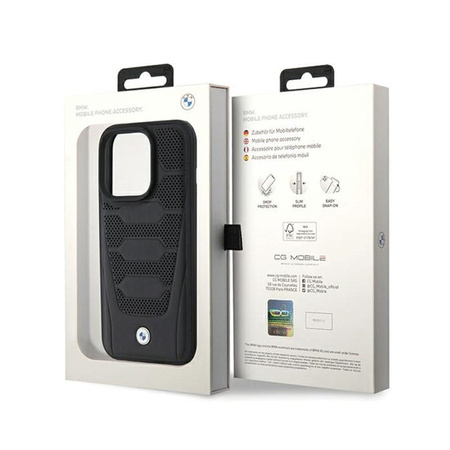 BMW bőrülések mintája - iPhone 15 Pro tok (fekete)