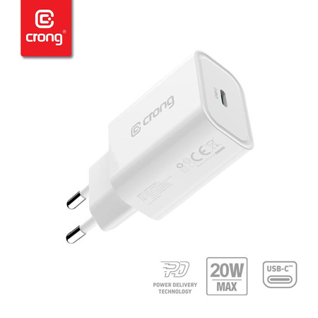 Chargeur de voyage USB-C Crong - Chargeur secteur USB-C Power Delivery 20W (blanc)