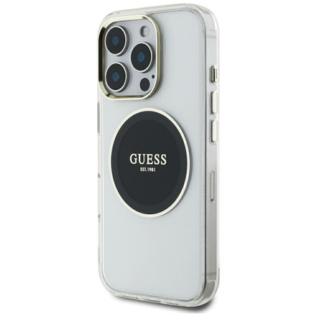 Guess IML Metallfarbener Kreis Klassisches Logo MagSafe - Gehäuse für iPhone 16 Pro Max (schwarz)