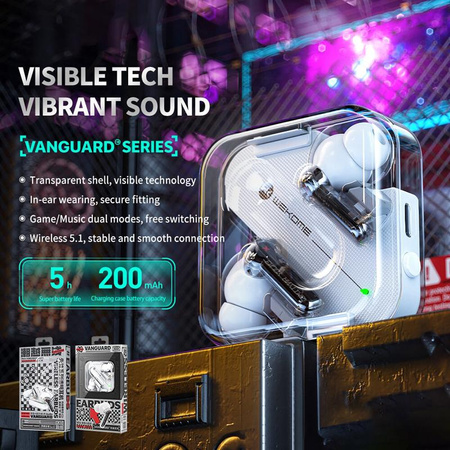WEKOME V51 Vanguard sorozat - V5.1 TWS vezeték nélküli Bluetooth fejhallgató töltőtokkal (fehér)