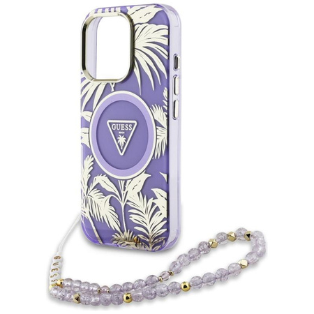 Guess Palm Trees Triangle Pearl Strap MagSafe - pouzdro pro iPhone 16 Pro (fialové)