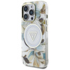 Guess Glitter Flowers Triangle Buttons MagSafe - Case for iPhone 16 Pro Max (white)