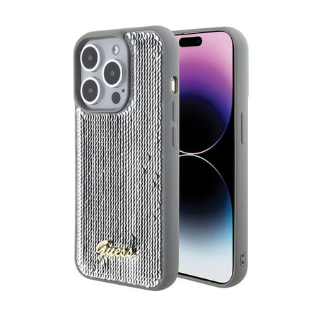 Guess Sequin Script Metal - Hülle für iPhone 15 Pro Max (Silber)