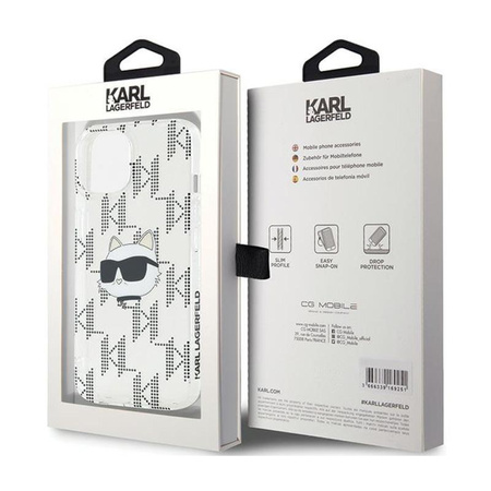 Karl Lagerfeld IML Choupette Head & Monogram - Coque iPhone 15 / 14 / 13 (Transparent)
