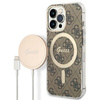 Guess Bundle Pack MagSafe 4G - MagSafe iPhone 13 Pro Max Tasche + Ladegerät-Set (braun/gold)