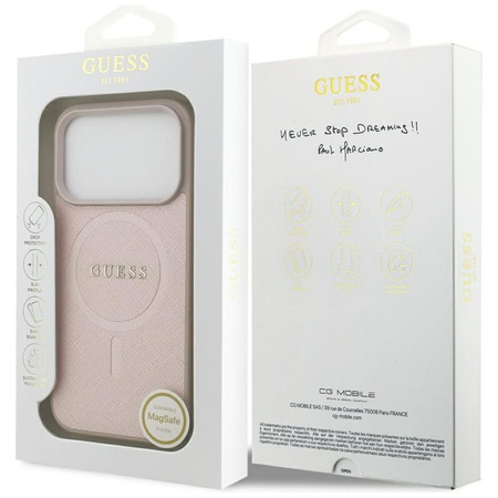 ETUI DO IPHONE 17 PRO do MAGSAFE GUESS SAFFIANO ORYGINALNE RÓŻOWE CASE